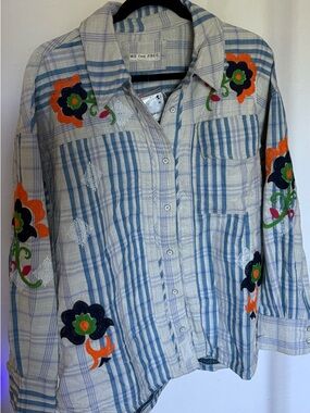 We The Free Embroidered Sashiko Shirt, Shirt Jacket - Large NWT